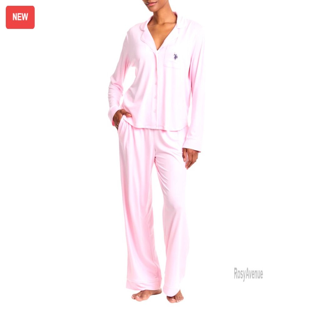 Women's Long Sleeve Button-Up Pajama Set with Pants, Soft Lounge Wear - Picture 1 of 8